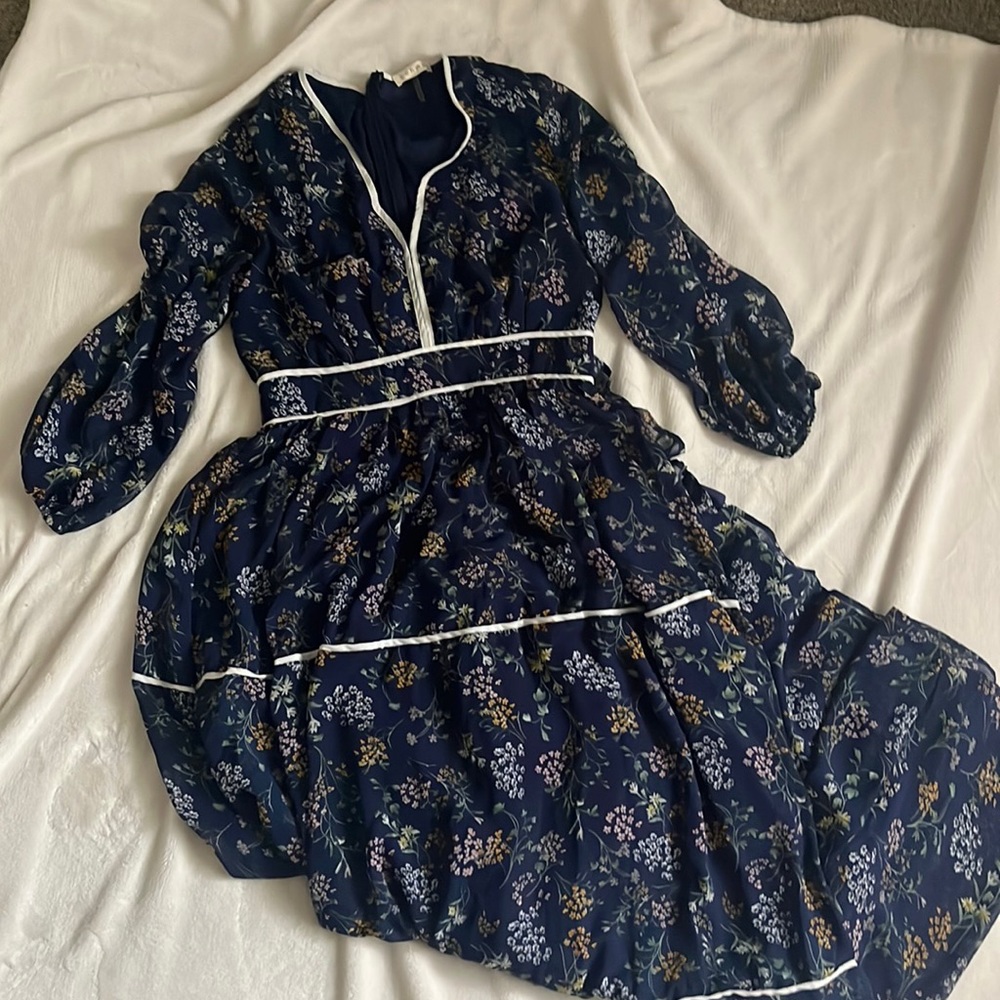 Bohme Floral maxi dress dark blue with floral design and white detailing